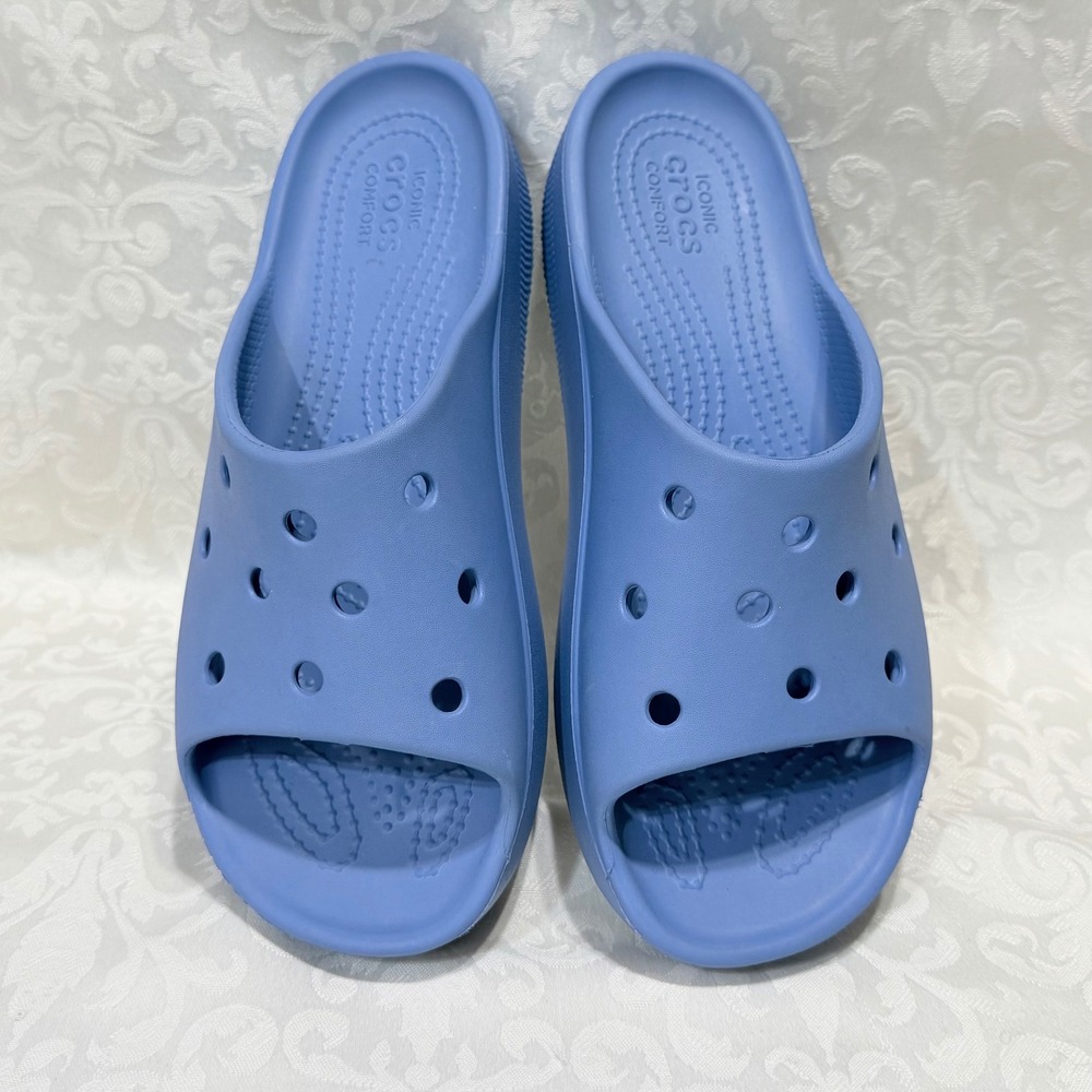 Crocs Platform Slides Womens Size 6 Blue 208180 Lightweight Comfort Sandals
